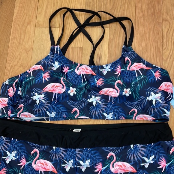 New Yonique Tankini Swimsuits 3 Piece Bathing Suits Swim Flamingo Print Size 24W - Picture 7 of 15